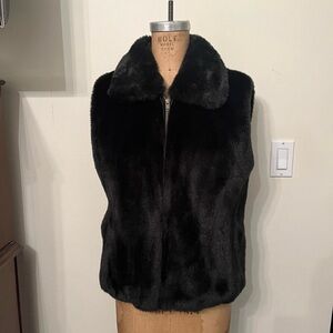 Saks Fifth Avenue Black Faux Fur Oversized Zip Up Vest